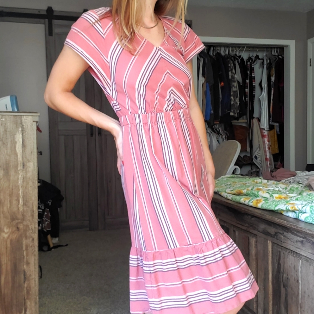 Cottage & Boho Washed Cotton Pink Ruffle Dress